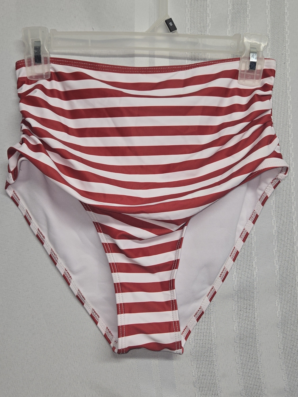 Red and White Striped High-Waist Bikini Bottom MEDUIM